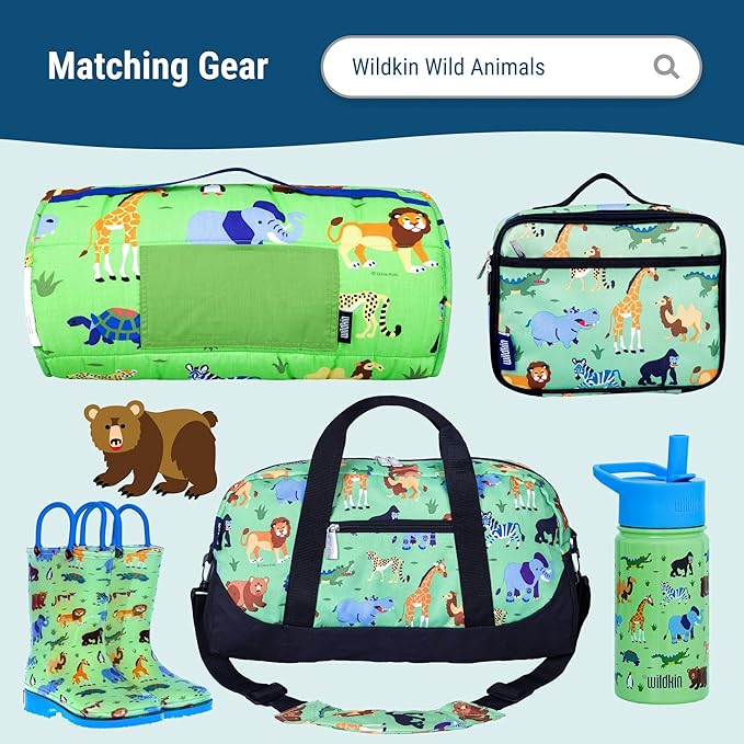 Wildkin 12-inch Kids Backpack – Padded, Adjustable, Ideal for Daycare & Travel - Wild Animals