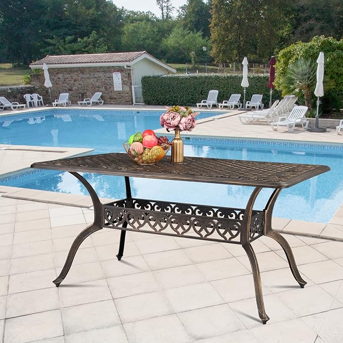 VINGLI 6-Person Outdoor Dining Table, Cast Aluminum Patio Dining Table