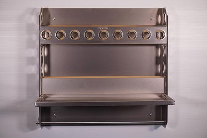 Double Wide Organizer Rack with Flip Out Work Station by: Trailer Trash (Aluminum) Silver, Length 22 x Width 22 1/2 x Height 4 1/2