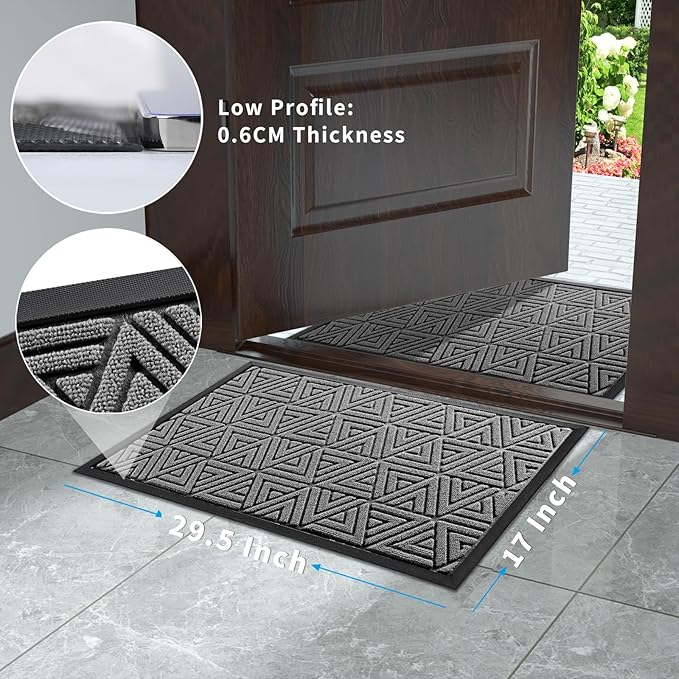 Yimobra Outdoor Mats for Front Door 29.5x17, All-Weather Waterproof Non-Slip Outdoor Door Mat Outside Eentrance, Garage/Patio Entryway Indoor Doormat, Easy Clean, Grey