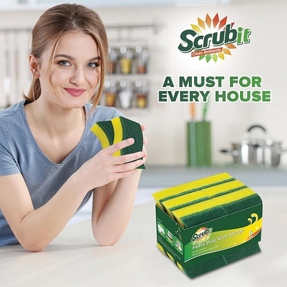 (6 Pack) Heavy Duty Scrub Sponges by SCRUBIT – Kitchen Dish, Sink and Bathroom Cleaning Scrubber Sponge - with Non-Smell Scouring Pad
