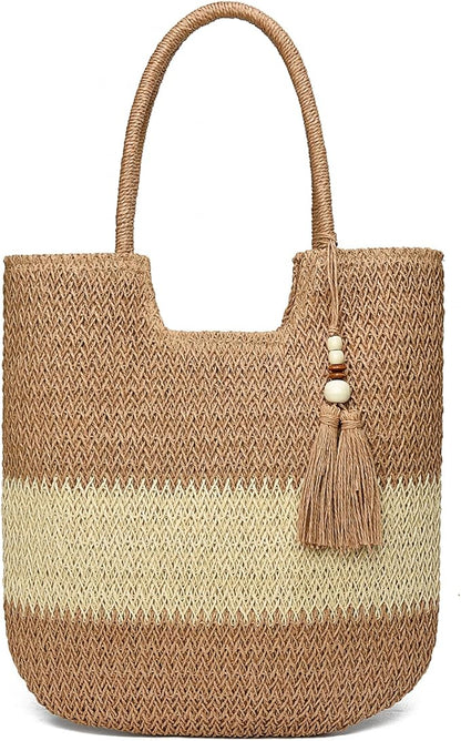 Straw Beach Bags for Women Woven Beach Tote Bag Casual Boho Large Shoulder Handbags Purse for Vacation Holiday