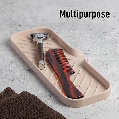 Zulay Kitchen Large Silicone Sponge Holder (12x4) – Flexible Sink Organizer Tray for Kitchen & Bathroom – Multipurpose Soap Dish for Sponges, Makeup, Trinkets & More (Ivory)