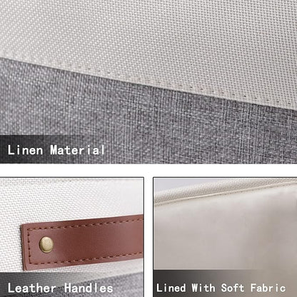 HNZIGE Fabric Storage Baskets for Shelves(3 Pack) Large Collapsible Storage Baskets for Organizing, Decorative Baskets Bins Set with Handles for Closet, Clothes, Toy(White&Gray,15" x 11" x 9.5")
