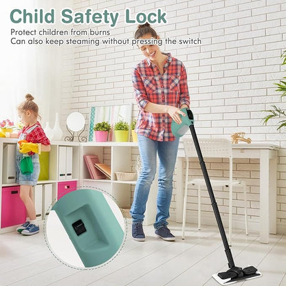 COSTWAY Handheld MultiPurpose Steam Cleaner with 17 Pieces, 350ml Large Capacity Steam Mop Continuous Fill water, Portable Chemical-Free Steamer for Home Use, Floors, Windows, 1400W, Green