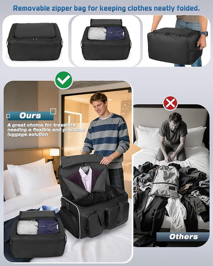 50L Convertible Garment Duffle Bag Backpack with Inner Removable Bag and Shoe Compartment, Travel Suit Bag for Business or Wedding Trips, Black