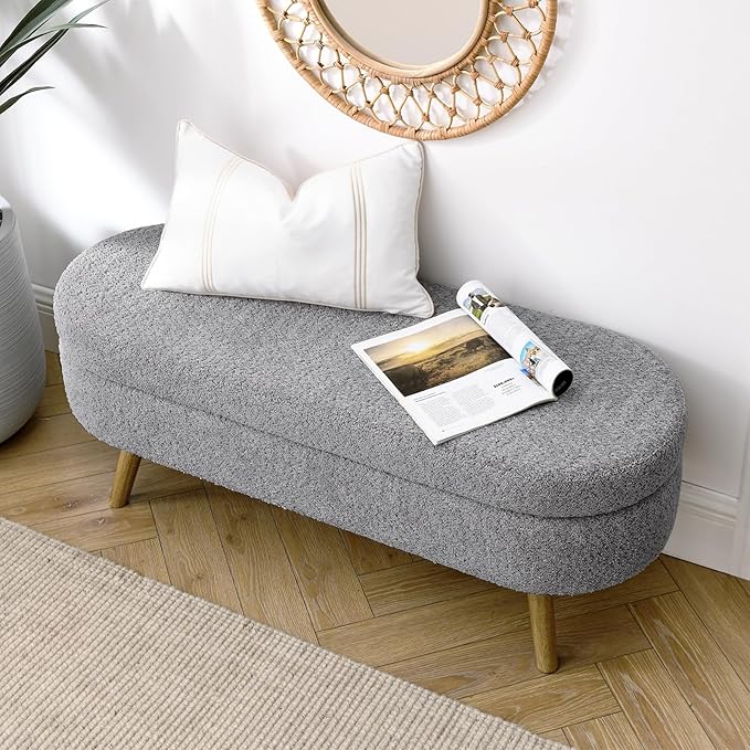 Furnimart 43.5" Queen Size Storage Ottoman Bench, Flip Top End of Bed Storage Bench, Upholstered Blanket Bench for Bedroom, Entryway, Living Room, Tufted Looped Pile Yarn Fabric (Grey)