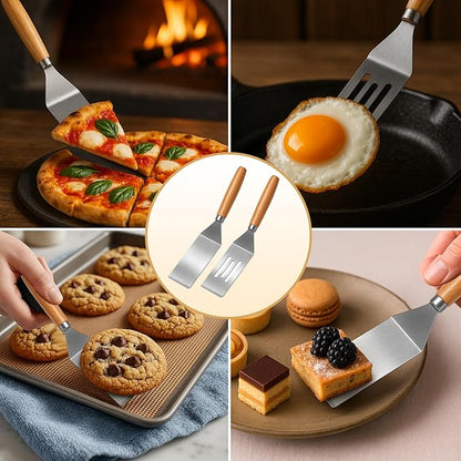 Small Spatula,Stainless Steel Spatula,Metal Spatula for Cooking with Heat Resistant Handle,Metal Spatulas for kitchen use for Pancakes、Lasagna、Brownies、Cake and Cookie (2 PCS)