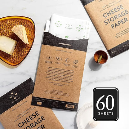 Formaticum 60-Pack Zero Cheese Storage Paper, Compostable, Biodegradable, and Plastic-Free Paper to Keep Cheese and Charcuterie Fresh, Kitchen Organization 9 x 13 Inches