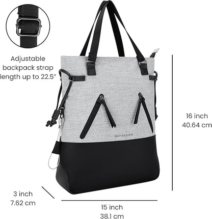 Sherpani Tempest, Anti Theft Convertible Backpack Tote, 14L Travel Backpack, Travel Gifts for Women, Handbags, RFID Protection, Metal Hardware, Fits 15” Laptop (No Sleeve) (Sterling)