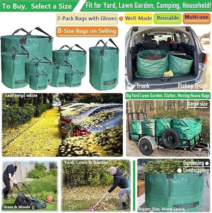 Professional 2-Pack 137 Gallon Lawn Garden Bags Large (D34,H34 inch) Yard Waste Bags w/Gardening Gloves for Big Leaf Bag,Yard Debris,Waste Container,Lawn Trash,Grass Clippings Bag,Weed Bags 4 Handles