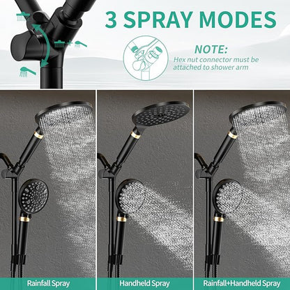 Filtered Rainfall Shower Head with Handheld Spray Combo, Dual Shower Head Combo High Pressure, Double Sprayer Filter Shower Head with Extra Long Hose & Adjustable Shower Arm (Black)
