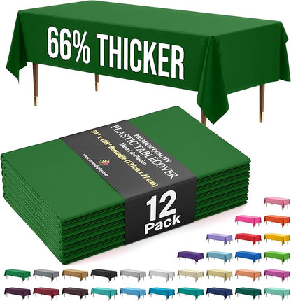 Party Solids 66% Thicker Premium Plastic Table Cloth Rectangle Table Cover 0.5 Mil 12 Pack Emerald Green Table Cloth 54 Inch x 108 Inch Disposable Tablecloth Won't Tear Easily Like Cheap Thin Brands