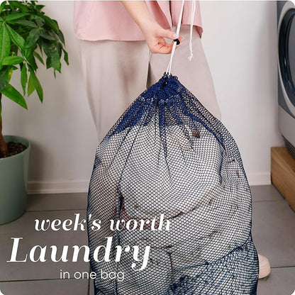 Handy Laundry Mesh XL Laundry Bags - Pack of 2 - Durable, Machine Washable with Secure Drawstring Closure - Perfect for College Dorms, Laundromats, Apartments (Blue, Large 24" x 36", 2-Pack)