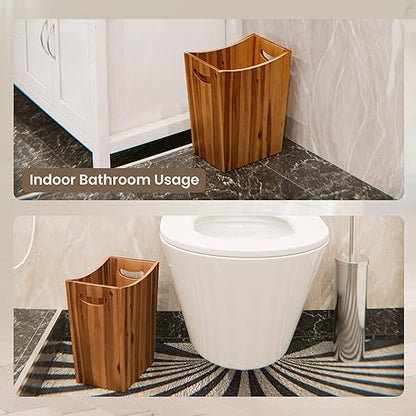 2 Gallon Acacia Wooden Bin, Wastebasket – Small Trash Can, Decorative Bathroom Trash Can, Waste Basket for Bedroom, Office Garbage Can, Wood Bathroom Accessories, Boho Bedroom Decor
