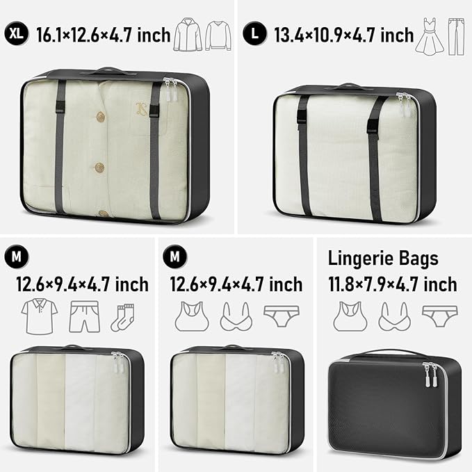 4-Piece Packing Cube Set - Lightweight Luggage Organizers for Travel, Vacation and Suitcases - Durable Accessories with Compression