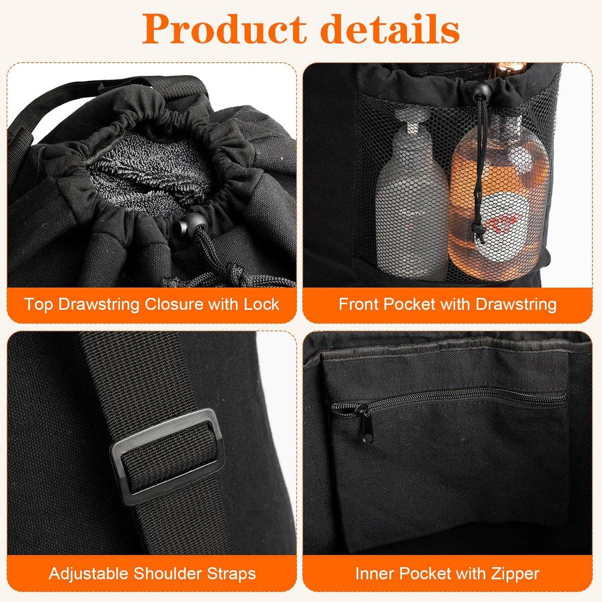 Canvas backpack laundry bag, laundry backpack with shoulder straps and mesh pockets, durable laundry basket bag with drawstring closure, suitable for college, laundromats, and apartments.