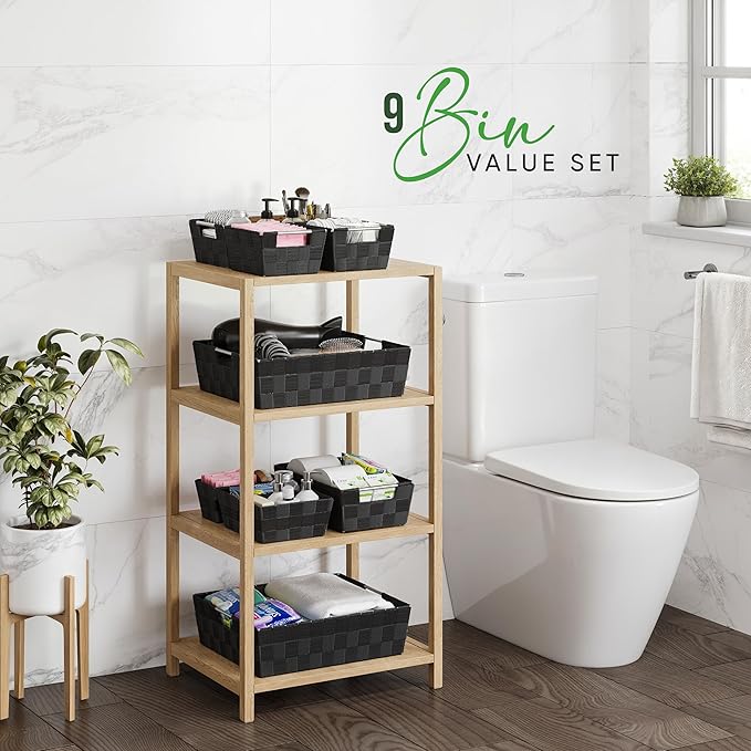 Baskets For Organizing Set Of 9 Black - Storage Baskets For Shelves - Perfect Closet Organizer Bins, Bathroom Basket, and Pantry Basket - Small Storage Bins For Shelves - Bin For Organization