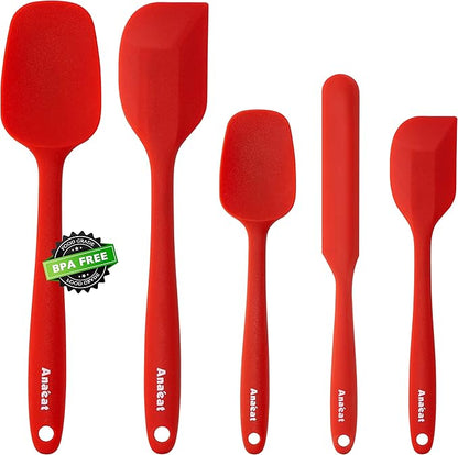 Anaeat Silicone Spatula Set of 5 - Seamless One-Pieces Design, Non-Stick Rubber Spatulas BPA Free Kitchen Scraper Flexible for Easy Baking, Cooking, Scraping & Mixing, Heat Resistant & Dishwasher Safe