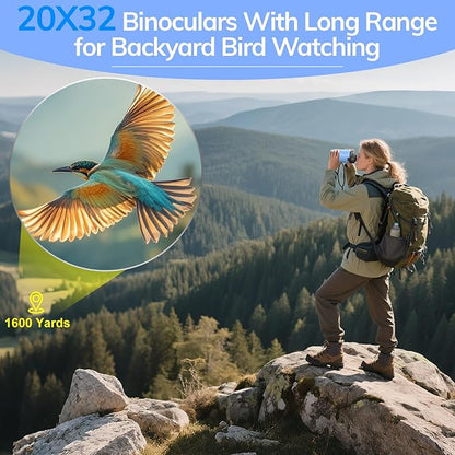 Compact Binoculars for Adults High Powered - OPAITA 20x32 Small Binoculars for Adults Kids with Low Light Vision for Hunting Cruise Ship Travel Concert Hiking Blue