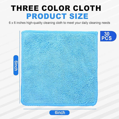 Tanlade Microfiber Cleaning Cloth 6"x6" Cleaning Rags Reasonable Kitchen Towels Microfiber Towels Cars Wash Dry Erase Cloth (Blue/Light Blue/Dark Blue,30 Pcs)