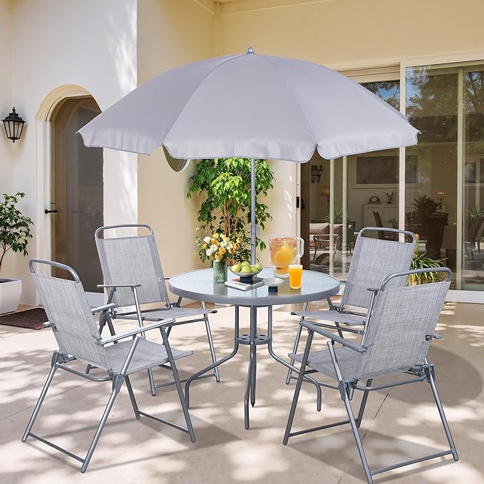 Vongrasig 6 Pieces Folding Patio Dining Set, All Weather Small Metal Outdoor