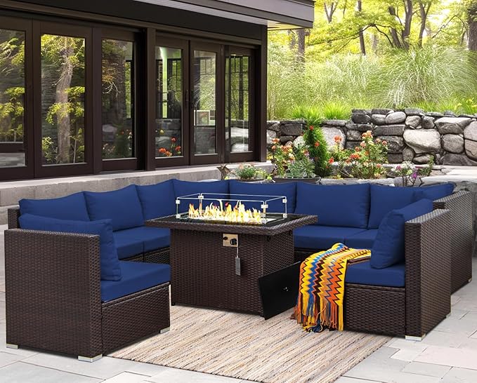 NICESOUL Large Size 9 Pcs Outdoor Patio Sectional Sofa Set
