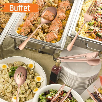 E-far Stainless Steel Serving Utensils Set of 12, 9.8 Inch Slotted Spoon, 9.9 Inch Forks, 9.4 Inch Tong for Buffet Catering, Mirror Finish & Dishwasher Safe