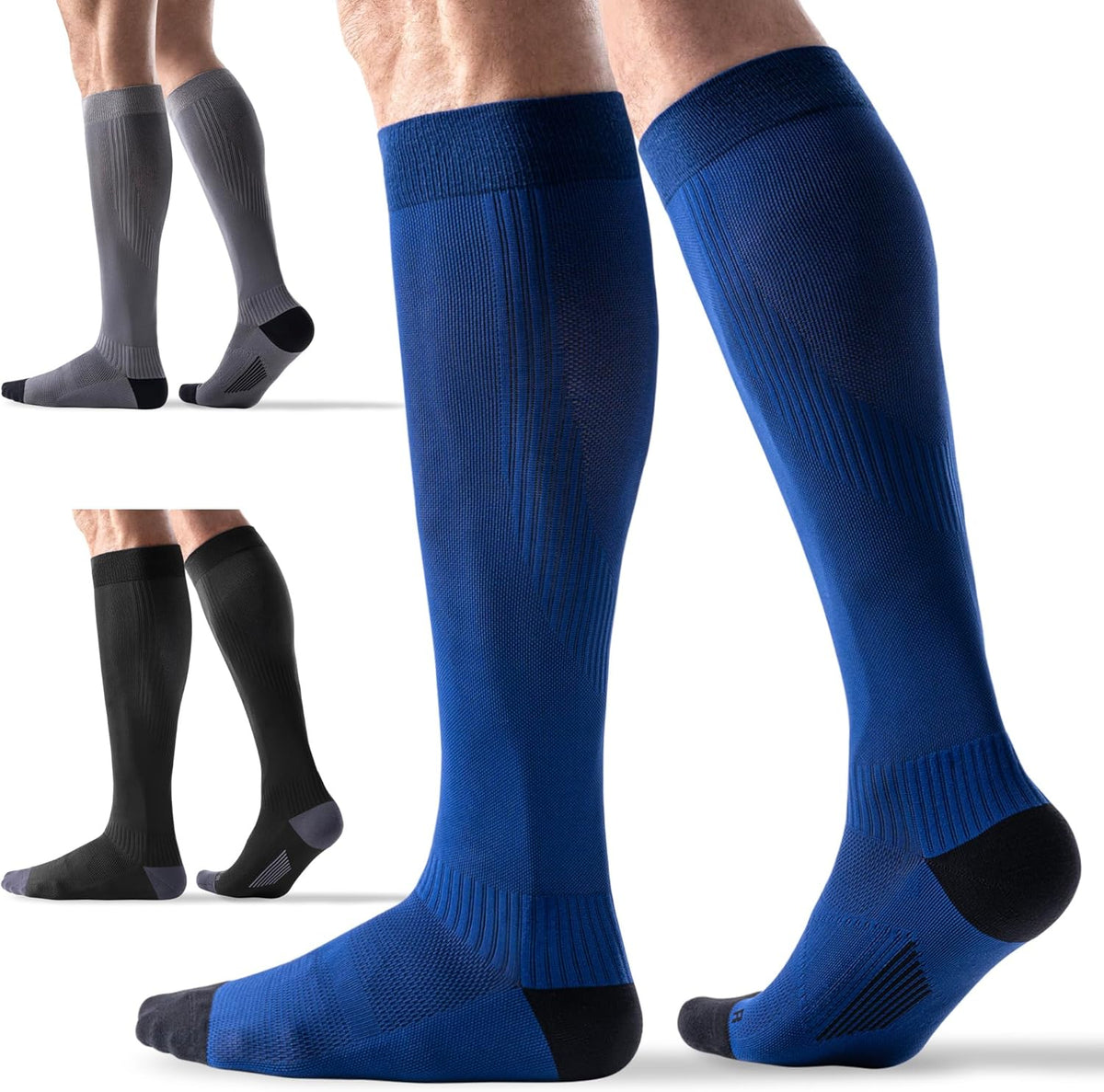 3 Pairs Compression Socks 15-20 mmHg for Women Men - Moderate Support for Circulation, Sports, Travel, Comfort Cuff