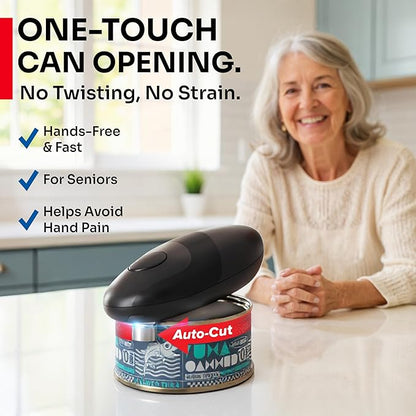 MUELLER HOME SmoothEdge Auto Electric Can Opener – Battery‑Operated One‑Touch w Magnet Lid Lifter – Portable Hands‑Free Automatic Can Openers for Seniors & Arthritis, Smooth‑Edge Cut Technology, Black