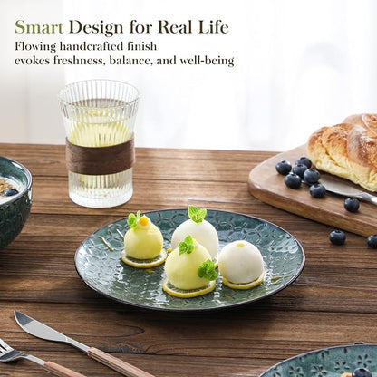 MALACASA 12 Pieces Dinnerware Sets, Farmhouse Plates and Bowls Sets, Embossed