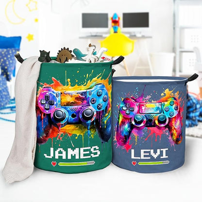 callie Personalized Game Hamper Laundry Basket Toy Storage for Boys, Waterproof Collapsible Dirty Clothes Bin for Kids Bedroom, Gifts for Gamer (13.8" x 16.5", 15.7" x 19.6")