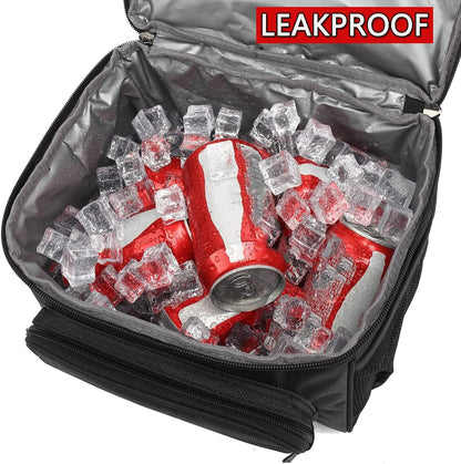 FlowFly Double Layer Cooler Insulated Lunch Bag Adult Lunch Box Large Tote Bag for Men, Women, With Adjustable Strap,Front Pocket and Dual Large Mesh Side Pockets