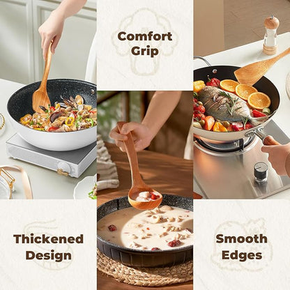Wooden Spoons for Cooking, 9 Pieces Natural Acacia Kitchen Utensils Set, Long Handles Heat Resistant Kitchen Wooden Cookware for Nonstick Pan (9)