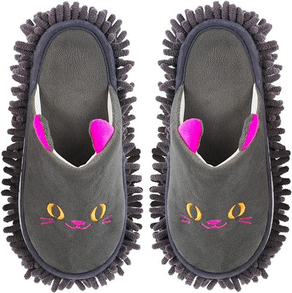 Warm Microfiber Slippers Floor Dust Dirt Hair Mop Slippers Shoes Anti-slip Moccasin Bedroom Home (Dark gray)