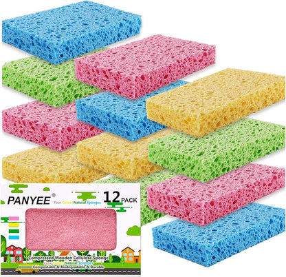 Compressed Cellulose Kitchen Sponges 12Pack，Non-Scratch Biodegradable Natural Colorful Sponge Scrub for Dishes Cleaning,Funny DIY Sponge for Kids