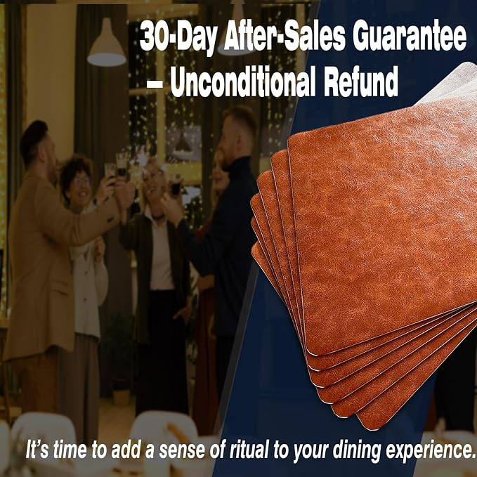 Classic Semi-Matte Brown Place Mats Wipeable, Vinyl Placemats Set of 6