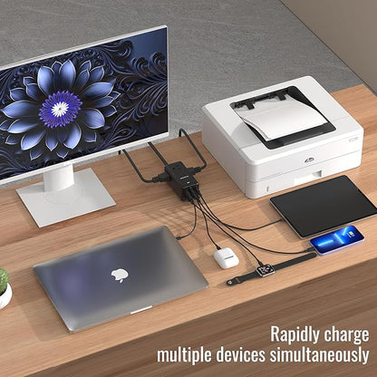NENJI 75W GaN USB-C Super Fast Charging Station, 8-in-1 Power Strip with 5 USB & 3 AC Ports, Smart Charging, Fast PD Charger for iPhone, Samsung, iPad, MacBook – Desktop & Travel-Friendly – Black
