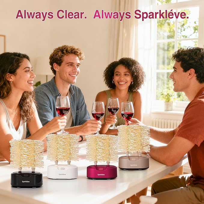 Home Glassware Polisher, World's First Affordable Spinning Glass Polisher, 600 RPM Dries & Polishes, All Glasses, Wine, Bar, Drinking, Wet/Dry, for Sparkling Glassware, White, Classic Matte
