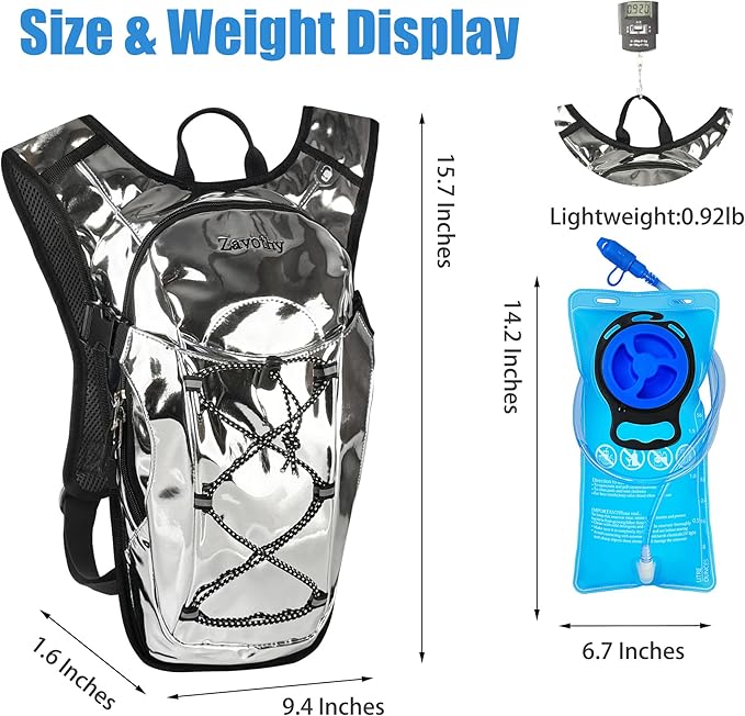Reflective Hydration Backpack, Hydration Pack - Water Backpack with 2L/3L Hydration Bladder, Essential for Festivals - Rave Hydration Pack for Hiking, Running, Cycling, and Festivals