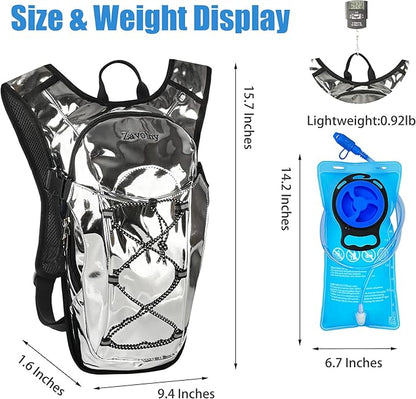 Reflective Hydration Backpack, Hydration Pack - Water Backpack with 2L/3L Hydration Bladder, Essential for Festivals - Rave Hydration Pack for Hiking, Running, Cycling, and Festivals