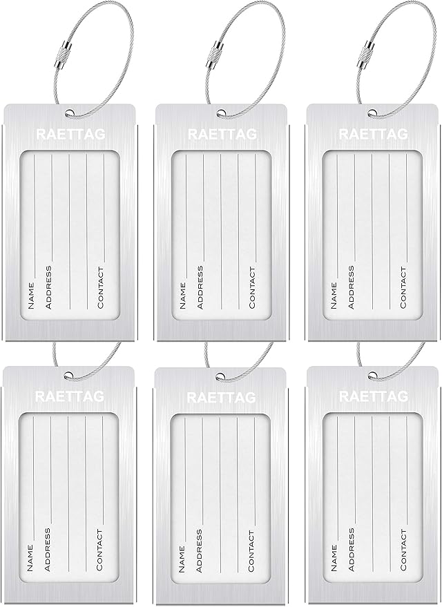 Luggage Tags Metal Suitcase Tags Travel Bag ID Identifier Luggage Tag (Silver 6-Pack)