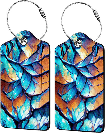 Dragon Scale Luggage Tags for Suitcases,2 Pack Luggage Tag, Leather Stainless Steel Loop Label Tag for Women Girl Travel Bag Suitcase