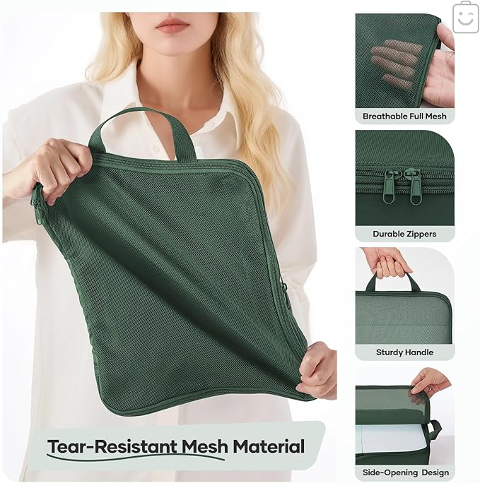 Veken 9/11 Set Compression Packing Cubes for Travel Essentials,Compressible Expandable Large Luggage Suitcase Organizer Bags for Clothing,Durable Space Saver Storage Bags(Dark Green)
