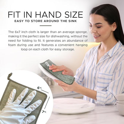 Whiffkitch Dishcloths Dishrags for Kitchen and Household Cleaning 6x7 6-Pack Non-Scratch 2-Ply Weave, Rayon Derived from Bamboo, Absorbent, Washable, Long-Lasting
