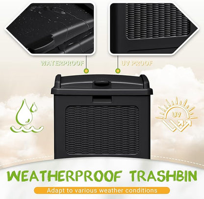 YESHOMY 33 Gallon Resin Outdoor Trash Can with Lid, Hideaway Waterproof Patio Garbage Bin, Black