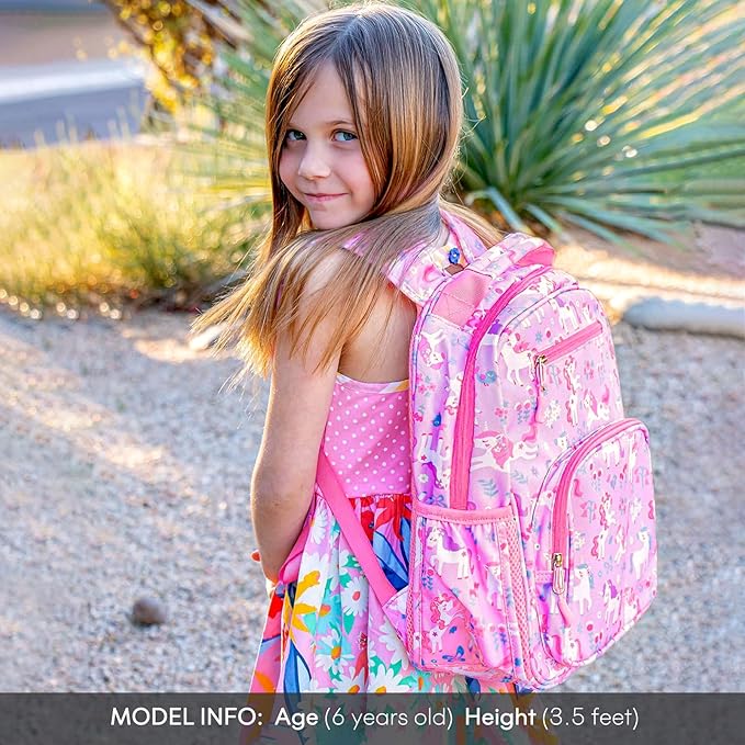 mibasies Girls Backpack 5-8: Lightweight Kids Backpacks for Girls - Girl Bookbag for Elementary School - Flower Unicorn