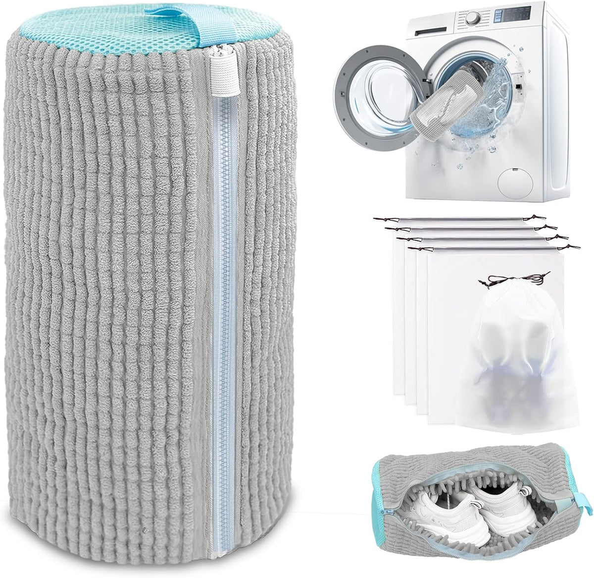 Shoe Washing Machine Bag,Laundry Shoe Bag for Washer and Dryer,Reusable Shoe Cleaning Bag for Sneakers,Tennis Shoes,With Self-locking Zipper, Microfiber Inside,Include Shoes Storage Bag (Grey(1PC))