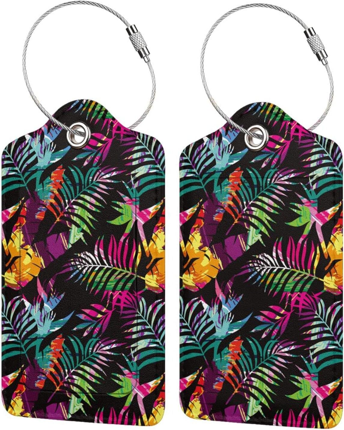 2 Packs Colorful Palms Crew Luggage Tag for Adult Kids, Tropical Flavour Suitcase Tag Labels Leather Travel Baggage Identifiers Tags
