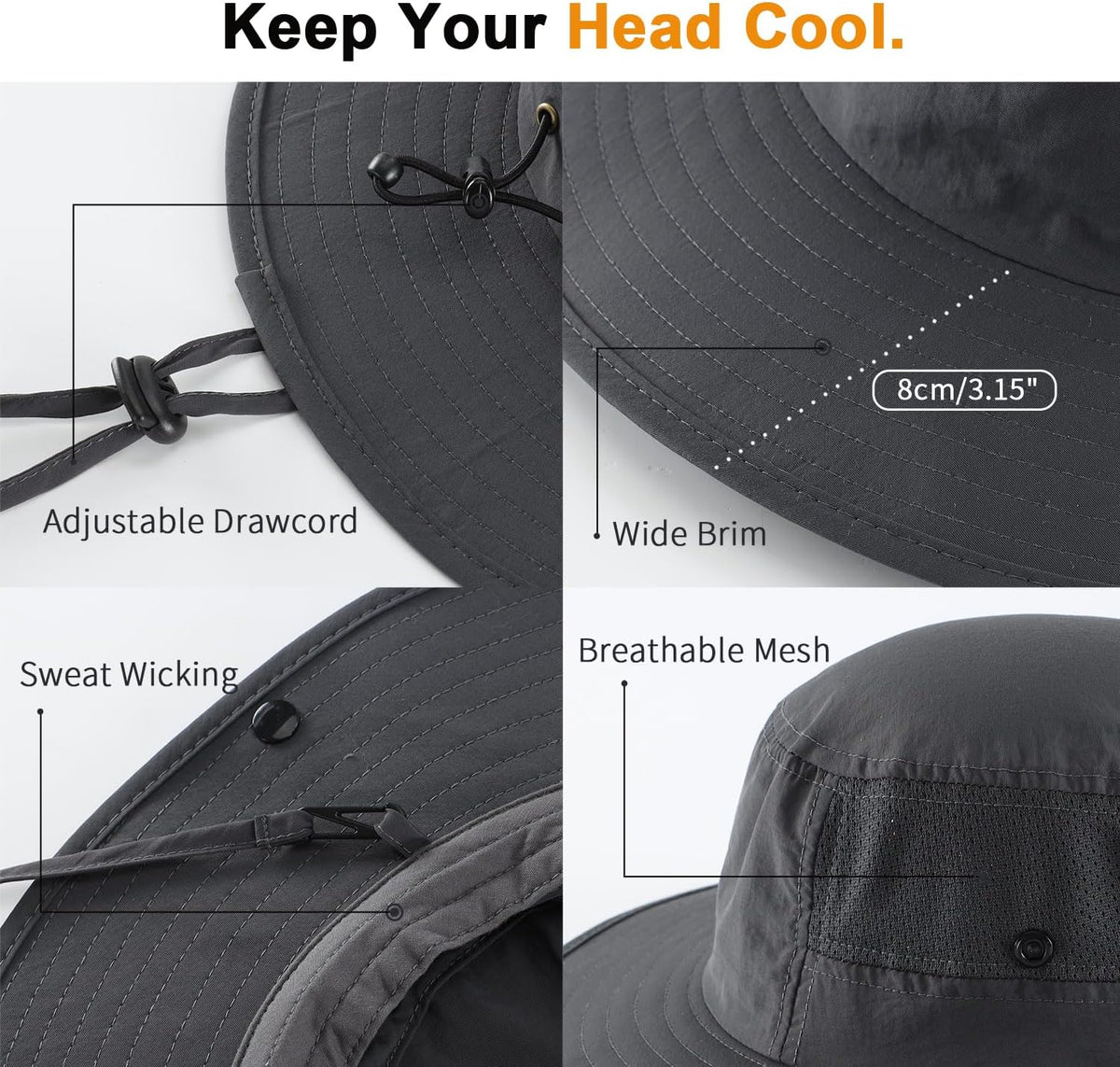 Home Prefer UPF50+ Mens Sun Hat Wide Brim Womens UV Protection Beach Bucket Hat for Fishing Hiking Snap Up Cowboy Hat